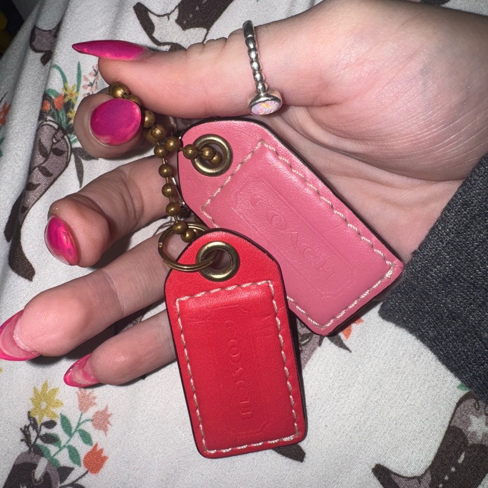 Coach Red and Pink Keychain/Tag Set